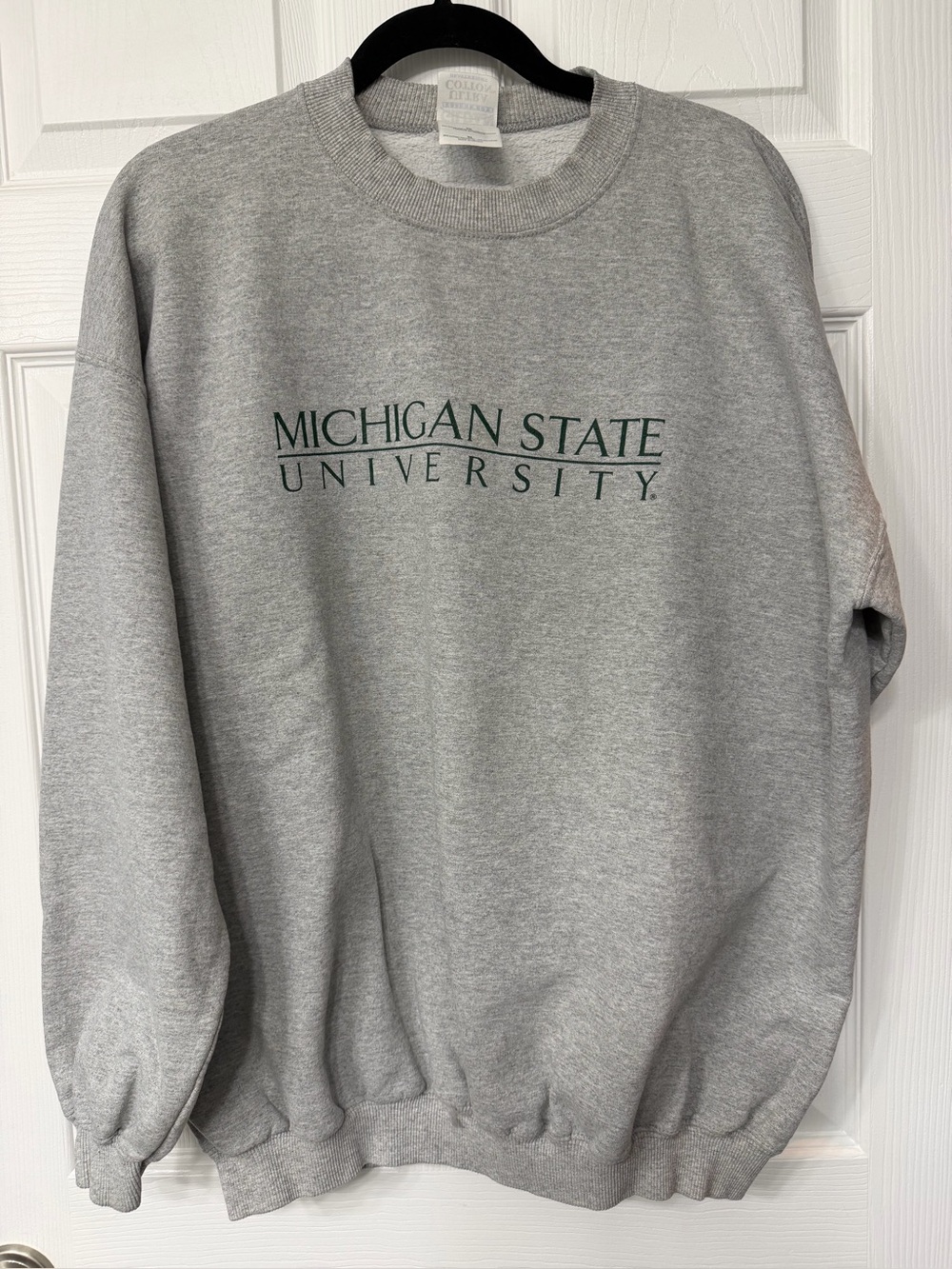 Gildan Gray Crewneck Sweatshirt with Green University Lettering
